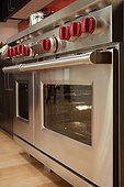 Modern Stainless Oven with Red Knobs