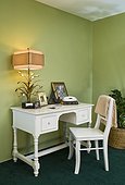 White Desk and Chair in Green Room
