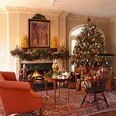 Traditional Living Room Decorated for Christmas