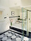 Patterned Tiled Floor in Traditional Bathroom