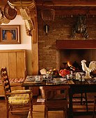 Traditional Dining Room with Brick Fireplace