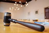 Gavel on table in court