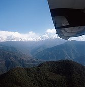 View from a plane of a mountainous landscape