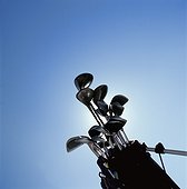 Bag of golf clubs, low angle view