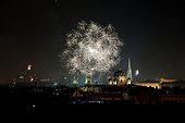 Fireworks above Vienna at night, Austria