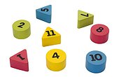 Close-up of number blocks in geometric shapes