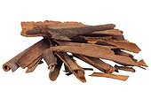 Close-up of a heap of cinnamon sticks