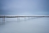 a long walking bridge over the water; iceland
