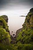 view of the ocean from a rocky shoreline; papey island iceland