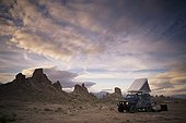 1983 land rover defender camped at trona pinacles; trona california united states of america