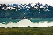 Aerial view of Lynn Canal, and the Chilkat Mountain Range, Juneau, Southeast Alaska, Summer