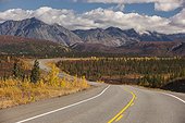 Vehicle driving on the George Parks Highway as it passes through Broad Pass, Interior Alaska, Autumn