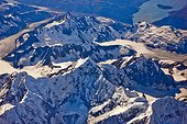 Aerial view of Coastal Mountains and glaciers north of Juneau, Southeast Alaska, Summer