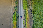 Aerial View Of Road Through. Beautiful Landscape With Empty Rural Road
