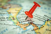 Location Panama, Red Push Pin On The Travel Map, Marker And Point Close-Up, Tourism And Trip Concept, North America