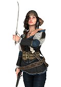 3d Rendering Pirate Woman On White