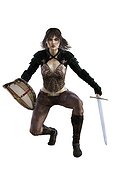 Medieval Fantasy Warrior Woman With Sword On Isolated White Background, 3d Illustration, 3d Rendering