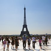 France, Paris, Tourists in front of Eiffel Tower