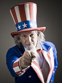 Studio portrait of Uncle Sam pointing