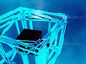 Close-up of intertwined cubes on a blue background