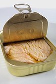 Close-up of tuna fish in a tin can