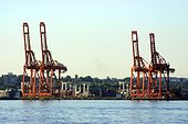 Container cargo loaded by gantry, shipping terminal, Port of Vancouver