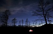 A tent illuminates the starry night sky at Sugarite Canyon State Park near Raton Pass on the New Mexico and Colorado borders.