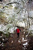A man out for a run on the pipeline trail after the first snowfall of the season.