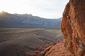 A rock climber in the Calico Hills, Red Rock Canyon National Conservation Area, Nevada, USA.