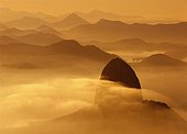 Brazil, Rio de Janeiro, Sugarloaf covered in mist, dawn