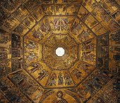 Baptistery mosaic ceiling. Italy,Tuscany,Florence,Wideangle view of The Baptistery ceiling