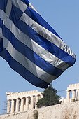 Greek flag with the Parthenon. Greek flag flapping in front of the Parthenon