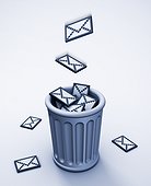 E-mails falling into a garbage can