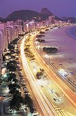 Brazil, Rio de Janeiro, Copacabana beach front, elevated view.