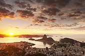 Rio de Janeiro. Sugar Loaf Mountain and Botafogo Bay at sunrise. Rio de Janeiro, Brazil.
