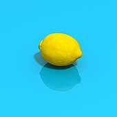single lemon on an turquoise blue background