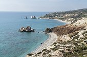 Looking down to Aphrodite's Rock and Beach, sea front, Cyprus