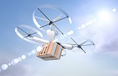 drone for parcel delivery purposes flying against blue sky