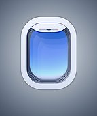 blue sky seen through an airplane window, 3d Illustration