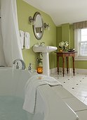 Lime green bathroom with large tub, Sugar Hill Inn, New Hampshire
