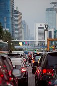 28 JUNE 2016, Jakarta, Indonesia: Traffic in downtown Jakarta. Traffic snarls are an everyday occurrence for commuters in the Indonesian capital and the lack of decent infrastructure and public transport means commuting around the city is a very dif [...]