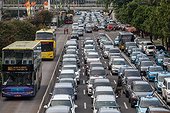 28 JUNE 2016, Jakarta, Indonesia: Traffic in downtown Jakarta. Traffic snarls are an everyday occurrence for commuters in the Indonesian capital and the lack of decent infrastructure and public transport means commuting around the city is a very dif [...]