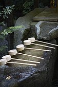 It is a custom to cleanse your hands and mouth prior to praying at Japanese temples.At the purification fountain near the shrine's entrance, take one of the ladles provided, fill it with fresh water and rinse both hands. Then transfer some water int [...]
