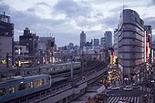 view from ueno park at dusk of ueno station, Taito Ward, Tokyo Prefecture, Honshu, Japan