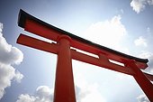 huge Torii gate of Heian Shrine - The Heian Shrine torii is one of the largest and tallest gates in Japan. The torii is 24.2 meters tall, and the massive supporting beams are 3.63 meters in diameter.