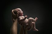 Newborn Baby Held Up by Parents' Hands