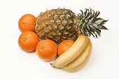Fruit, oranges, bananas, pineapple