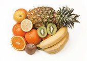 Fruit assortment, pineapple, kiwi, oranges, bananas