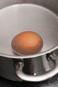 Egg in boiling water, in a saucepan