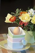 Flower bouquet, bowls and an egg